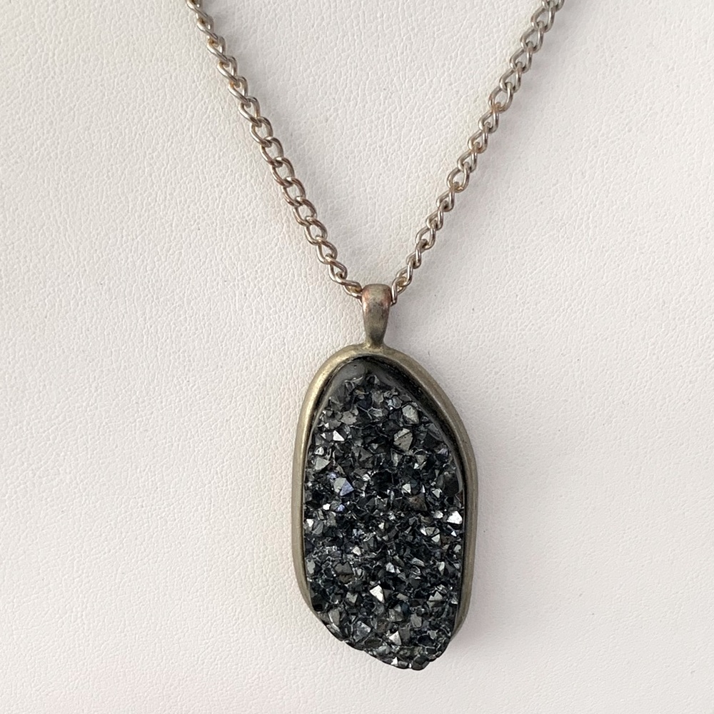 Black Druzy Pendant Vintage Necklace